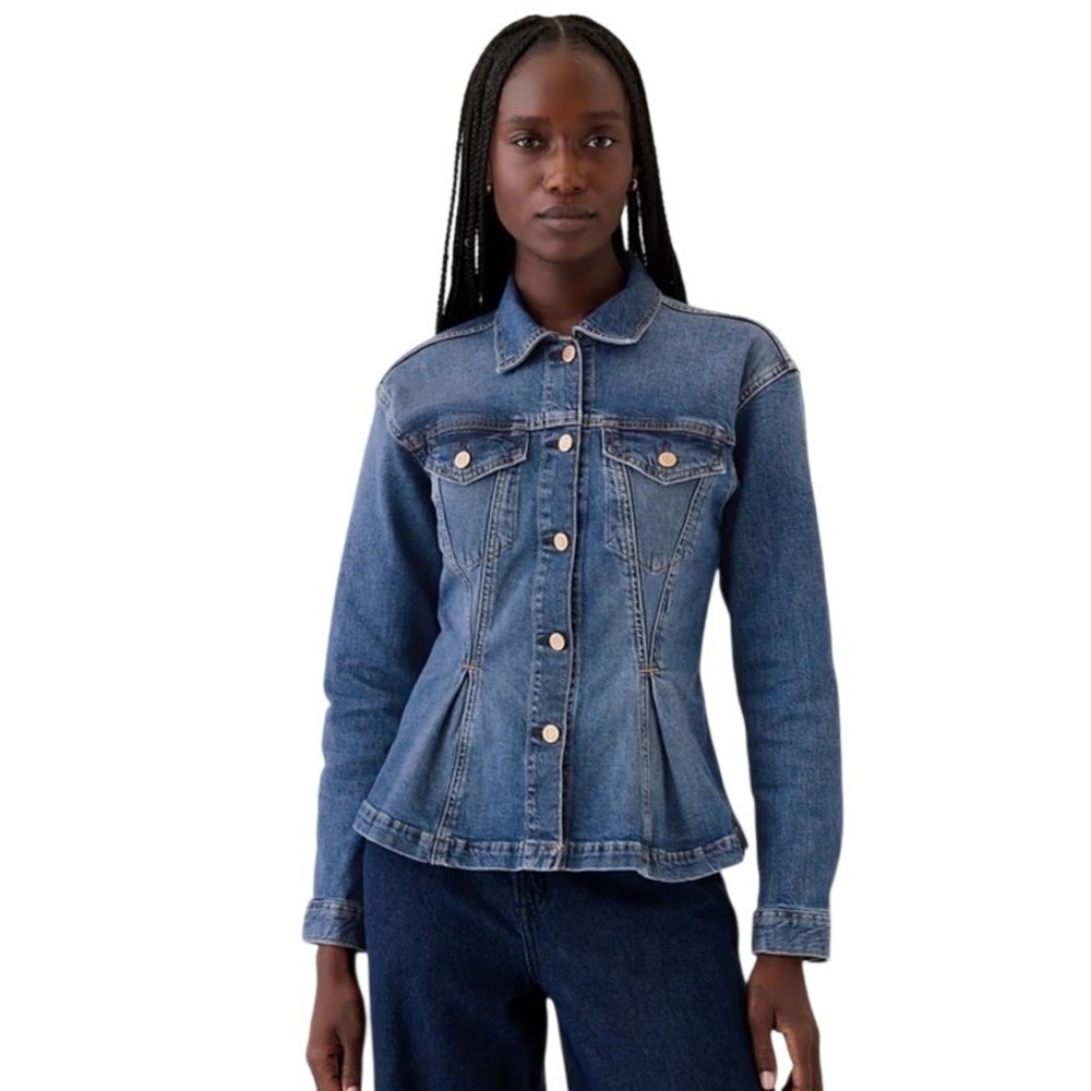 NWT Gap Cinched Peplum Denim Jacket  Medium Indigo #498999 Size M Tall